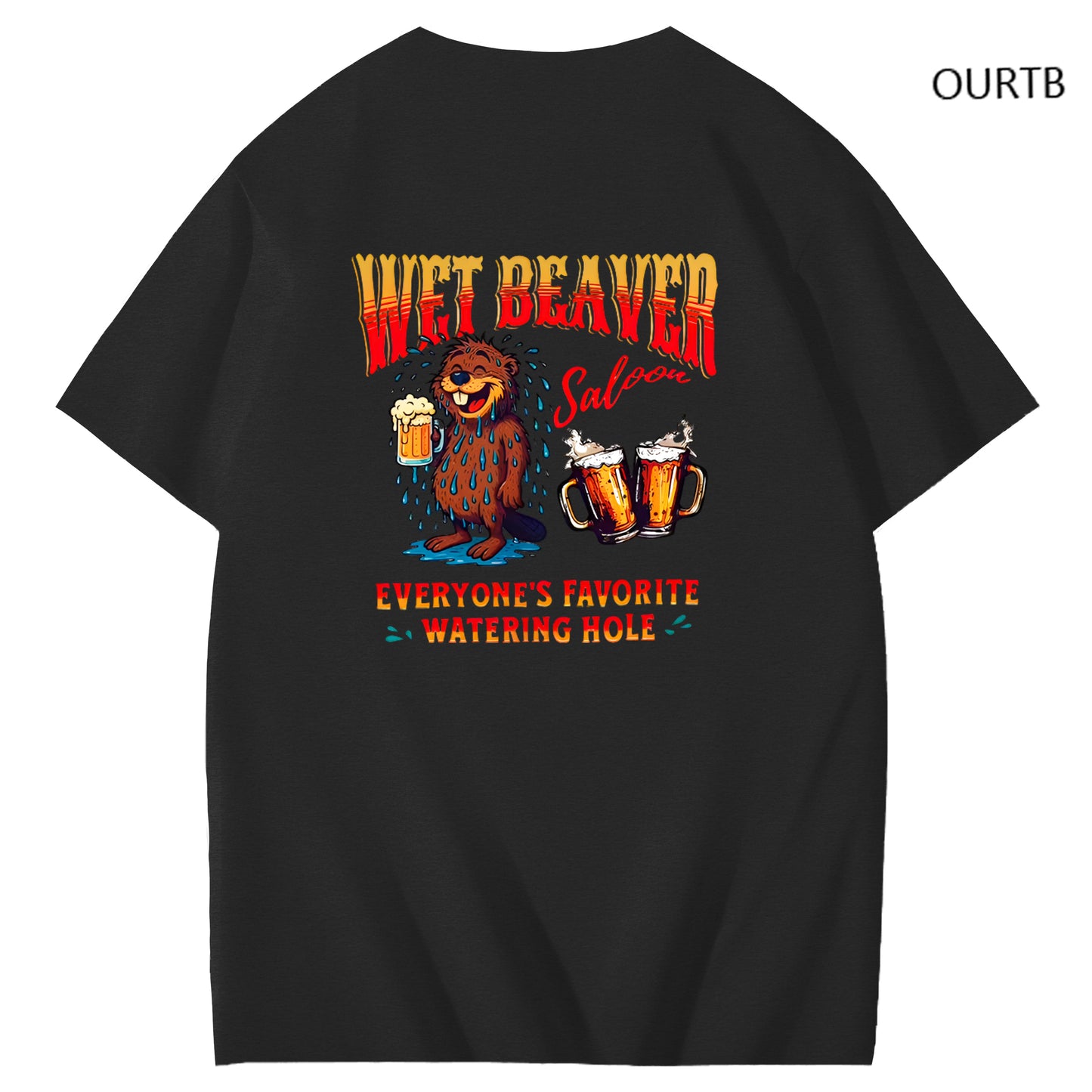 Wet Beaver Everyone's Favorite Watering Hole Funny Adoult Art Pattern Print T-Shirt