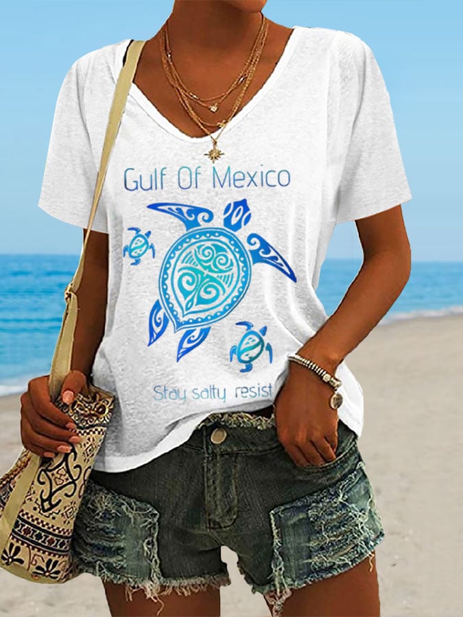 Women's Gulf Of Mexico Print Casual T-Shirt
