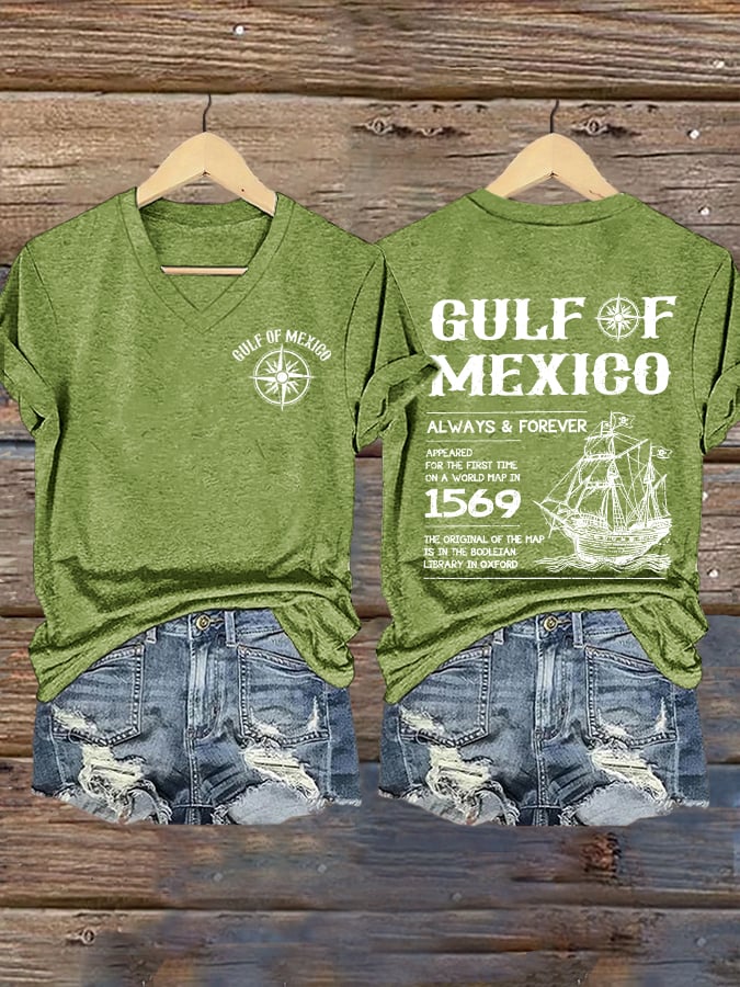 Women's Gulf Of Mexico Printed V Neck T-Shirt