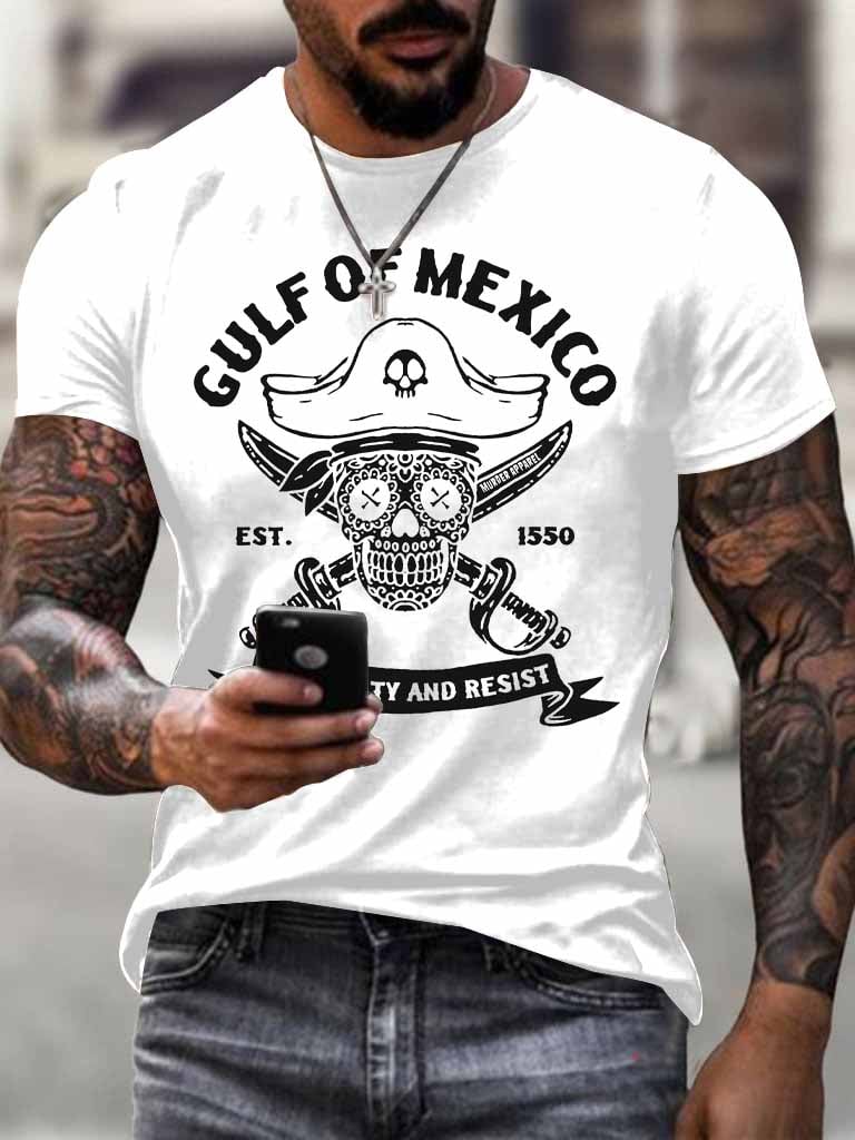 Men'S Retro Gulf Of Mexico Est 1550 Stay Salty And Resist Printed Casual Crew Neck T-Shirt