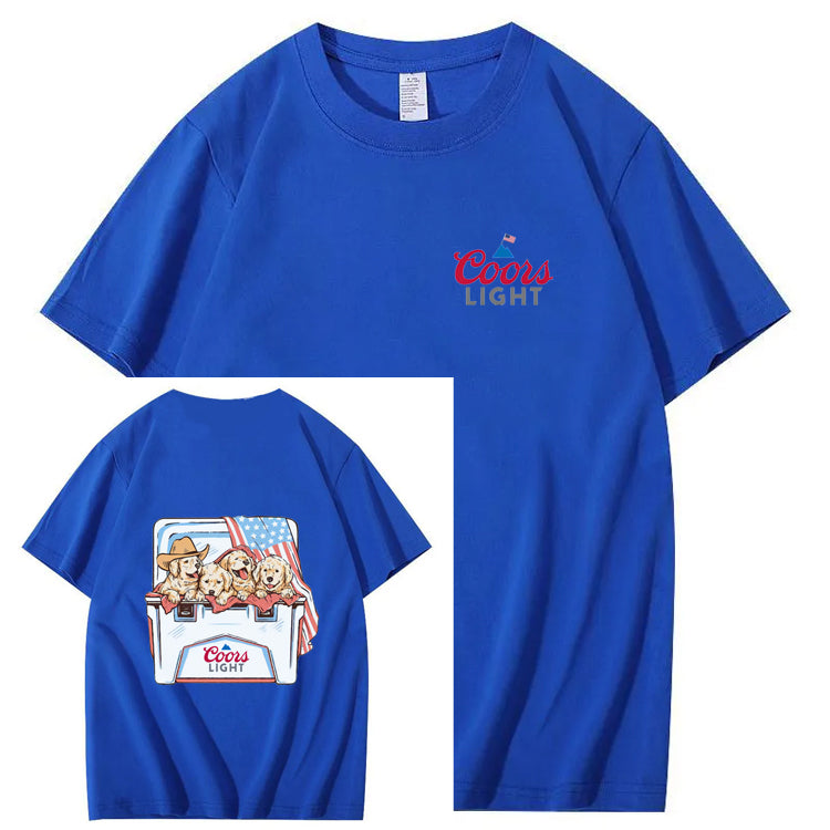 Funny Dogs And American Flag Pattern Print T-Shirt