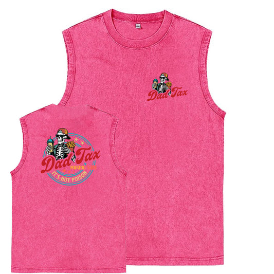 Dad Tax Pattern Sleeveless Cotton Washed Printed Loose Vest