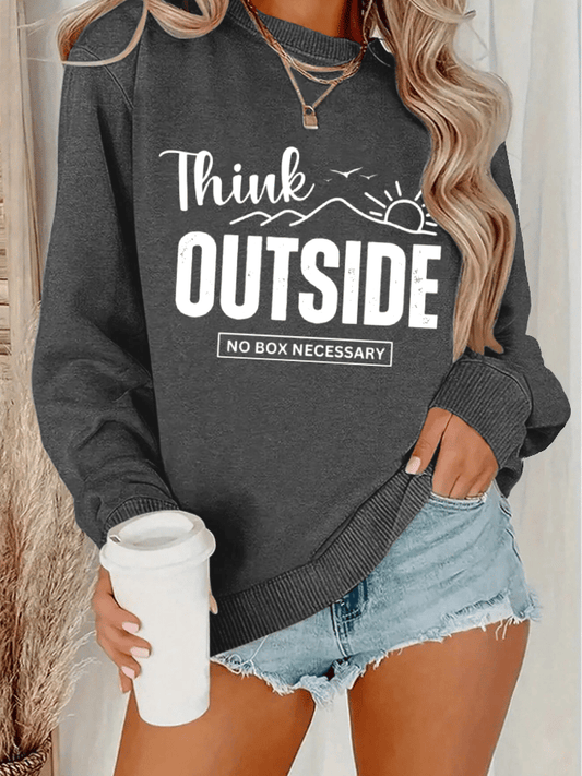 Women's Think Outside The Box Hiking Print Crew Neck Long Sleeve Sweatshirt