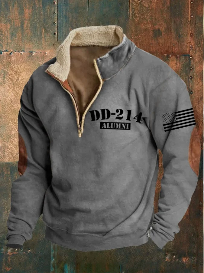 Men's Veterans DD-214 Zipper Collar Long Sleeve Sweatshirt
