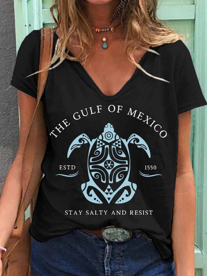 Women's Gulf Of Mexico Print V Neck T-Shirt