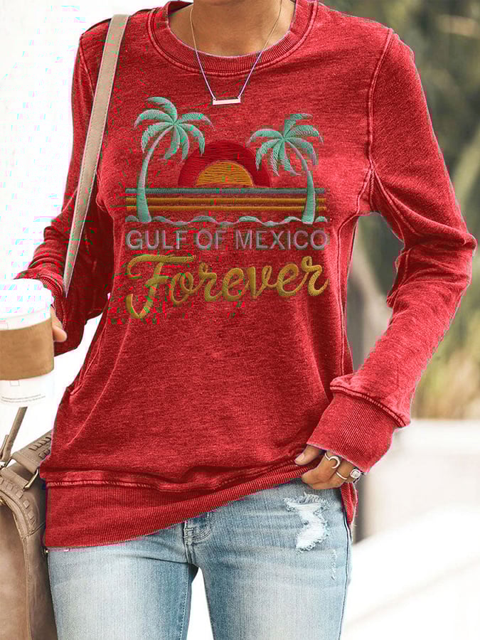 Women's Gulf Of Mexico Print Round Neck Sweatshirt