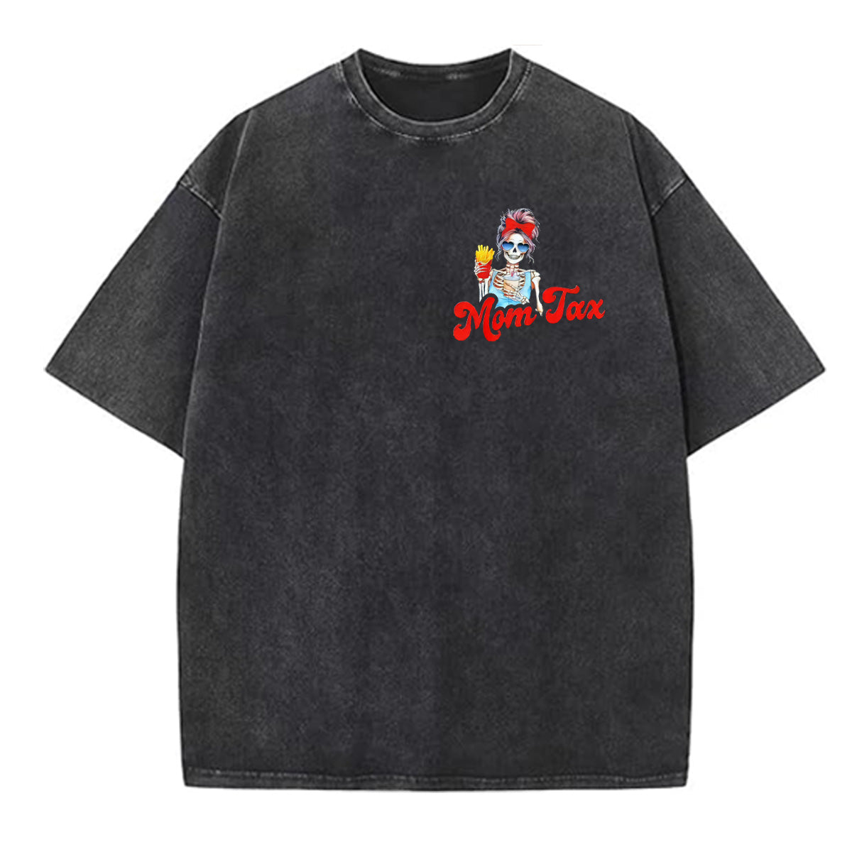 Mom Tax Washed And Distressed Pattern Crew Neck T-Shirt