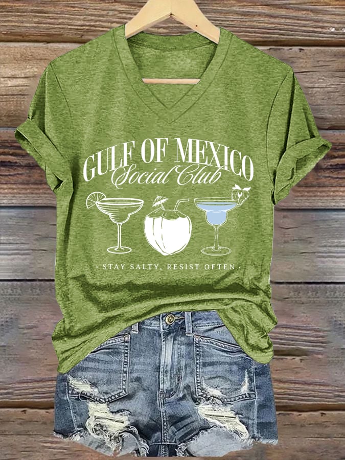 Women's Gulf Of Mexico Printed V Neck T-Shirt