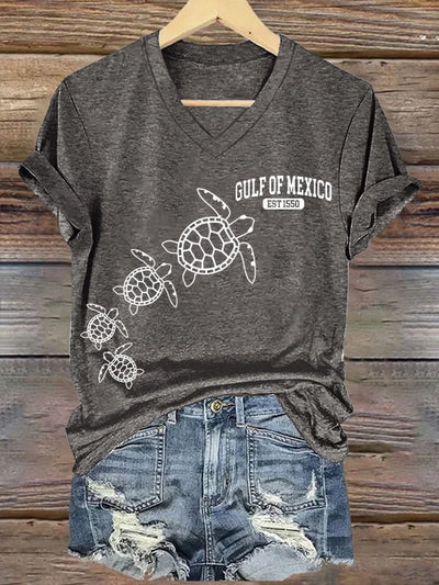Women's Gulf Of Mexico Printed V Neck T-Shirt