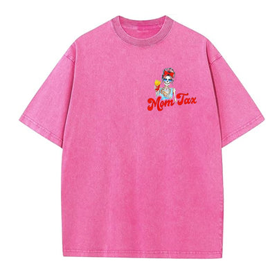 Mom Tax Washed And Distressed Pattern Crew Neck T-Shirt
