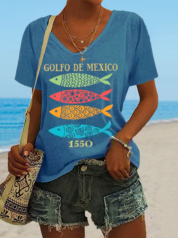Women's Gulf Of Mexico Print Casual T-Shirt