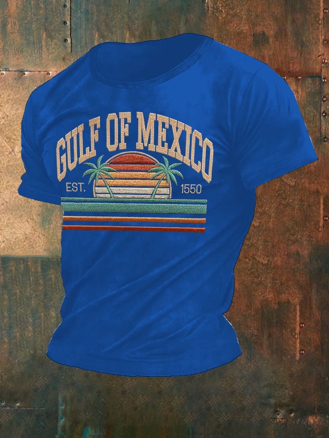 Men'S Retro Gulf Of Mexico Printed Casual Crew Neck T-Shirt