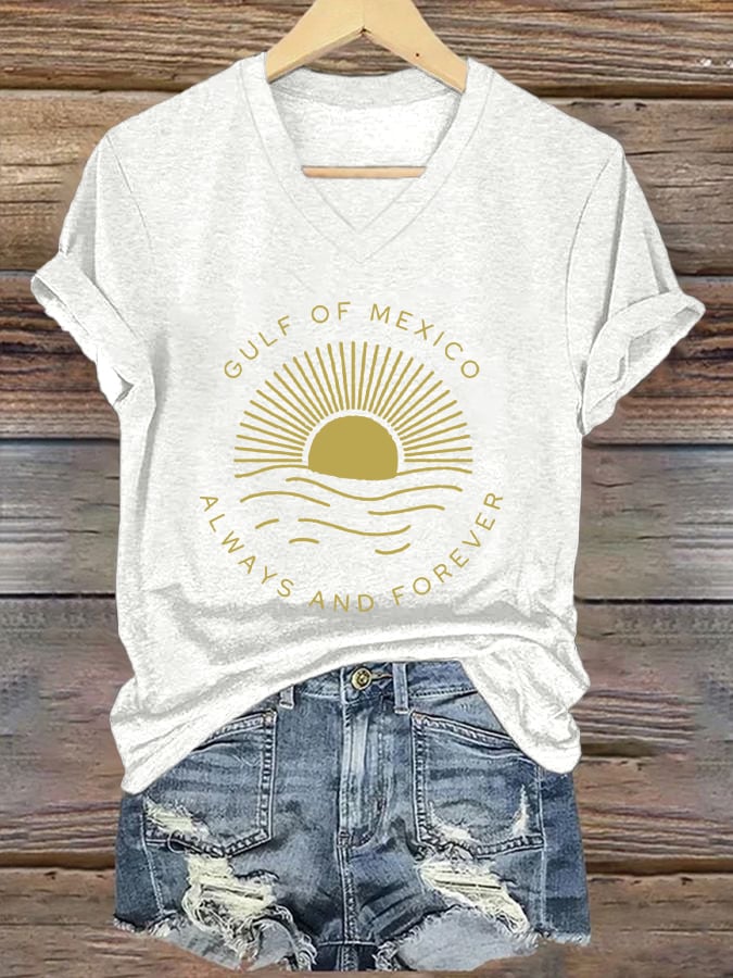 Women's Gulf Of Mexico Forever Printed V-Neck Short Sleeve T-Shirt Forever