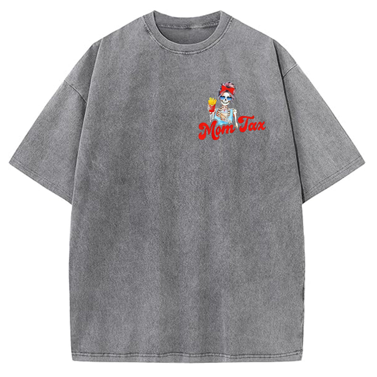 Mom Tax Washed And Distressed Pattern Crew Neck T-Shirt