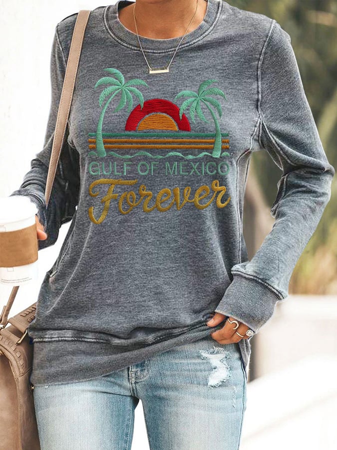 Women's Gulf Of Mexico Print Round Neck Sweatshirt