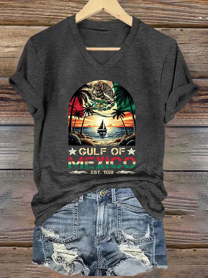 Women's Retro Gulf Of Mexico Est 1550 Print T-Shirt