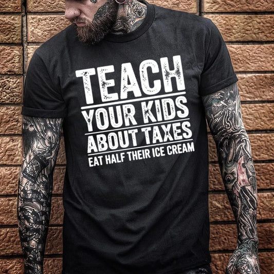 Teach Your Kids About Taxes Eat Half Of Their Ice  Cream Pattern Print 100% Cotton T-Shirt