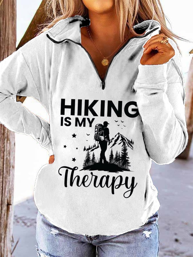 Women's Hiking Is My Therapy Hiking Print Long Sleeve Sweatshirt