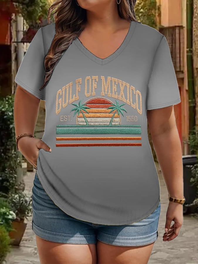 Women's Plus Size Gulf Of Mexico Print V-Neck T-Shirt