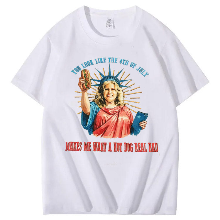 Makes Me Want A Hot Dog Real Bad Pattern Print T-Shirt