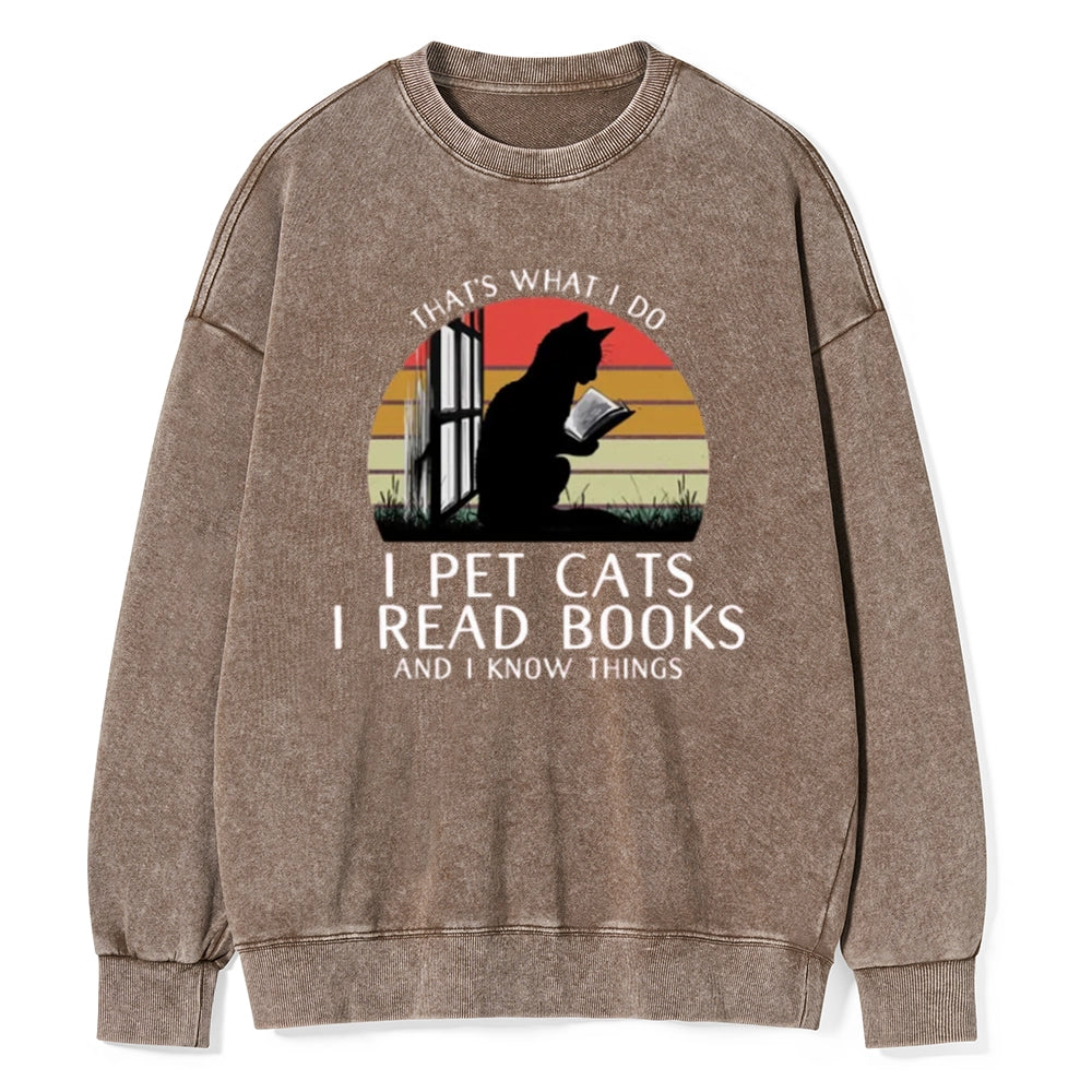 Cat And Book Unisex Washed Sweatshirt
