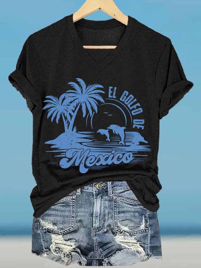 Women's Gulf Of Mexico Printed V Neck T-Shirt
