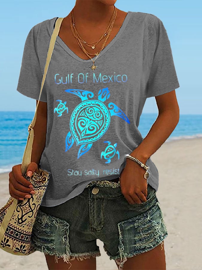 Women's Gulf Of Mexico Print Casual T-Shirt