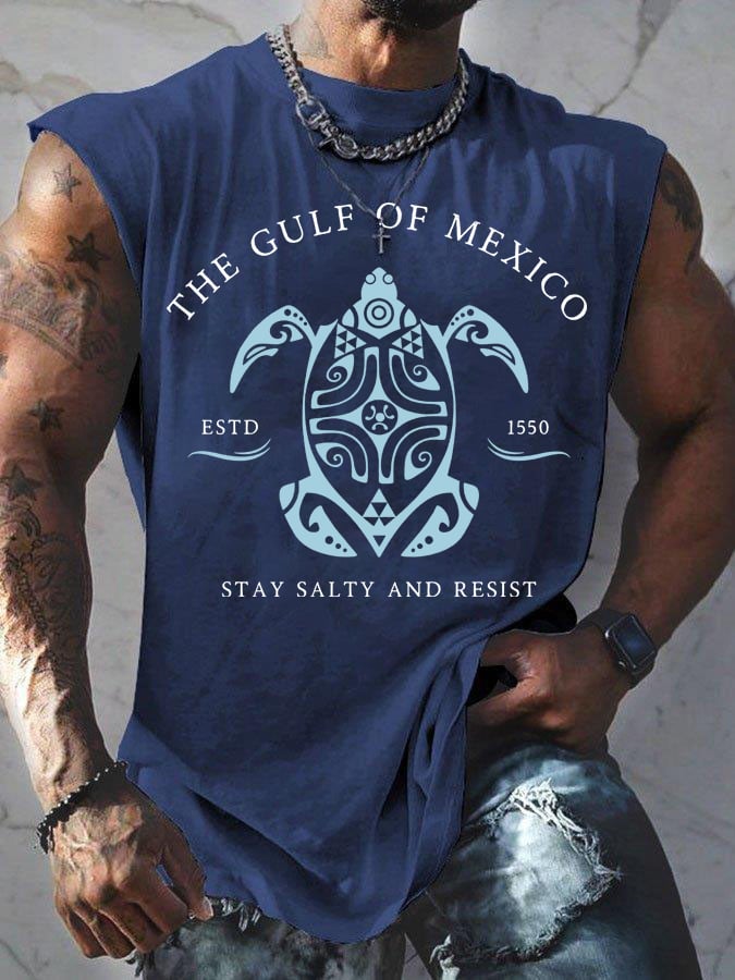 Men's Gulf Of Mexico Print Round Neck Tank Top