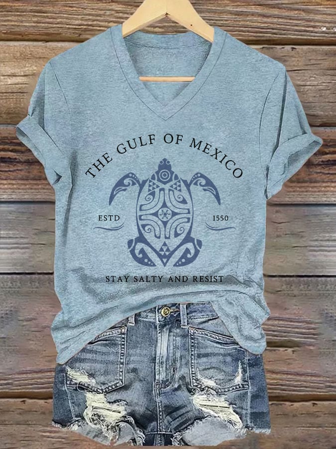 Women's Gulf Of Mexico Printed V Neck T-Shirt