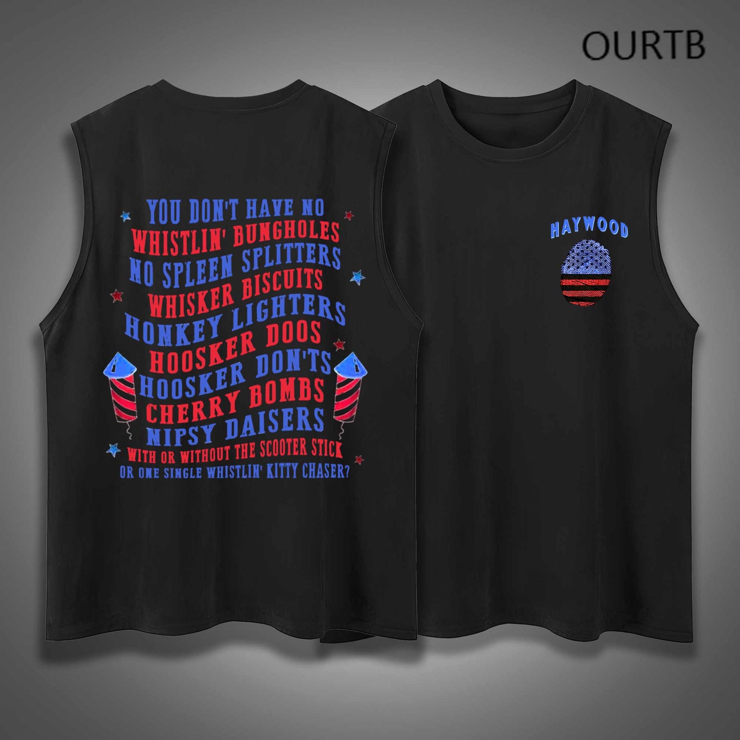 Haywood USA Independence Day Funny Adult Discomfort Art Print Cotton Sleeveless Tank Tops