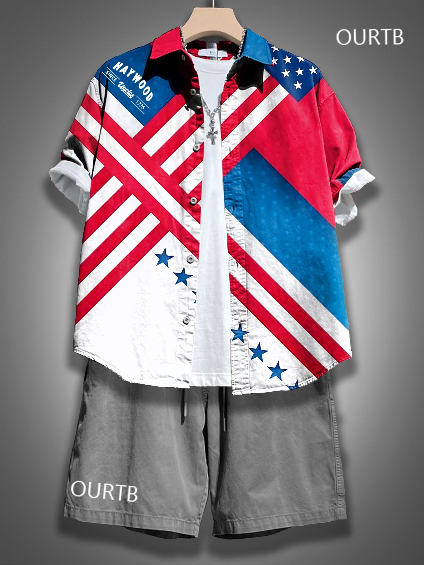 Haywood Uncle Since 1776 USA Independence Day Abstract Pattern Art Print Casual 100% Cotton Shirt