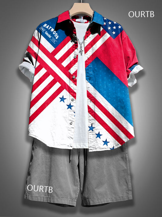 Haywood Uncle Since 1776 USA Independence Day Abstract Pattern Art Print Casual 100% Cotton Shirt