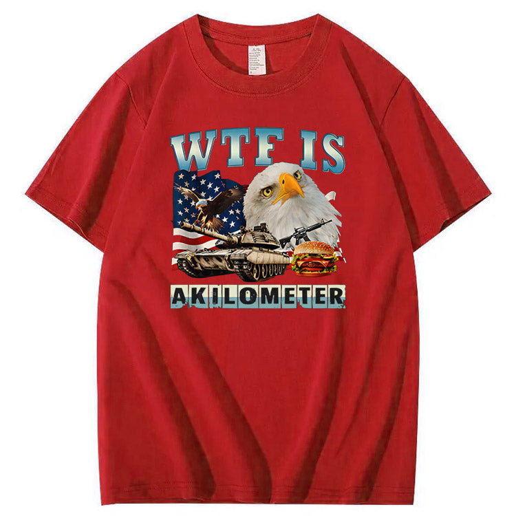 Wtf Is Akilometer American Flag Pattern Print Cotton T-Shirt