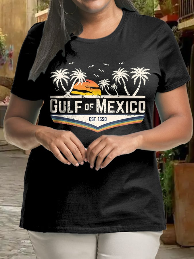 Women's Plus Size Gulf Of Mexico Print Crew Neck T-Shirt