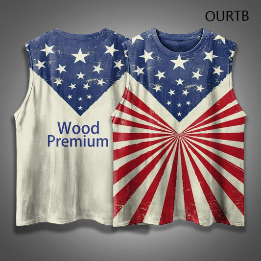 Premium Wood 1776 Patriot Flag Red White And Blue USA Independence Day Funny Adult Discomfort Art Print Cotton Sleeveless Tank Tops