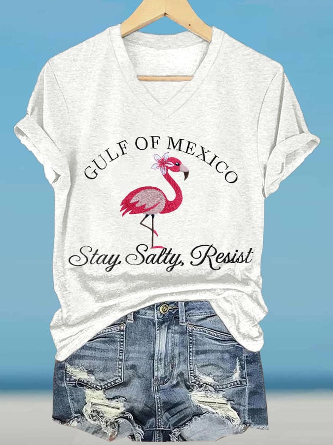 Women's Gulf Of Mexico Printed V Neck T-Shirt
