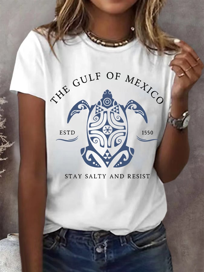 Women's Gulf Of Mexico Print Round Neck T-Shirt