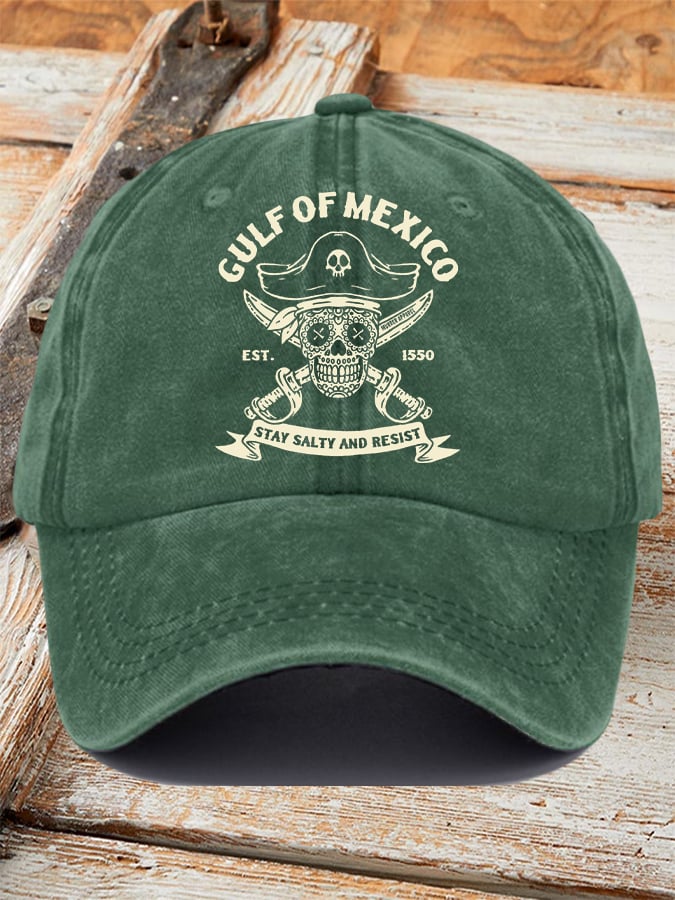 Retro Gulf Of Mexico Est 1550 Stay Salty And Resist Printed Baseball Cap