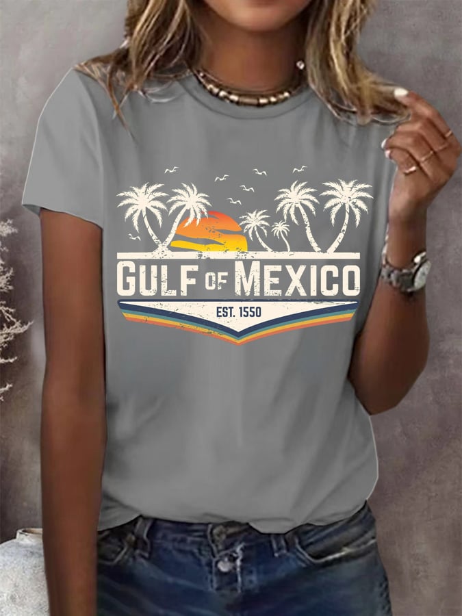 Women's Gulf Of Mexico Print Round Neck T-Shirt