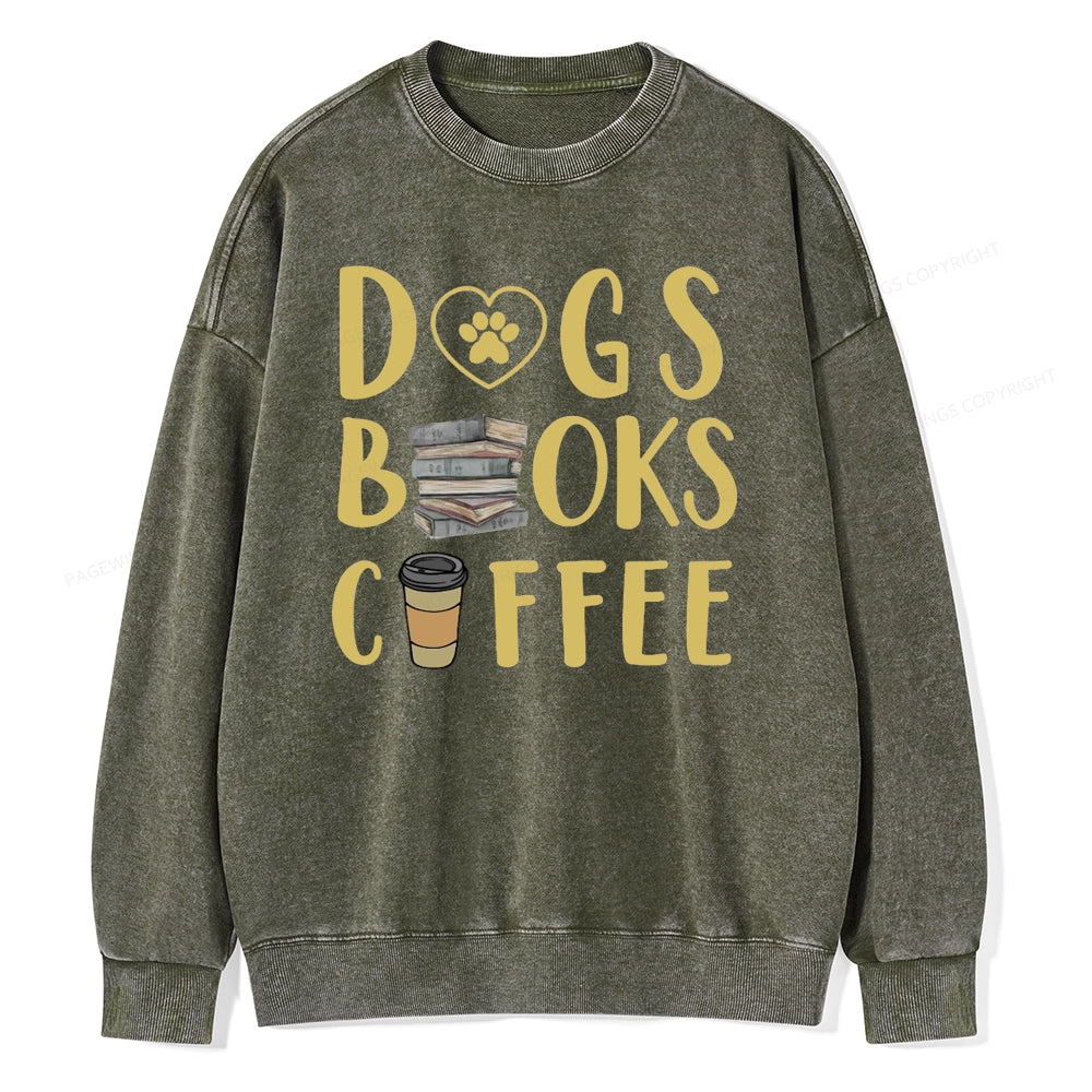 Pagewing Dogs, Books, Coffee Unisex Washed Sweatshirt