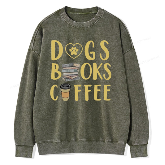 Pagewing Dogs, Books, Coffee Unisex Washed Sweatshirt