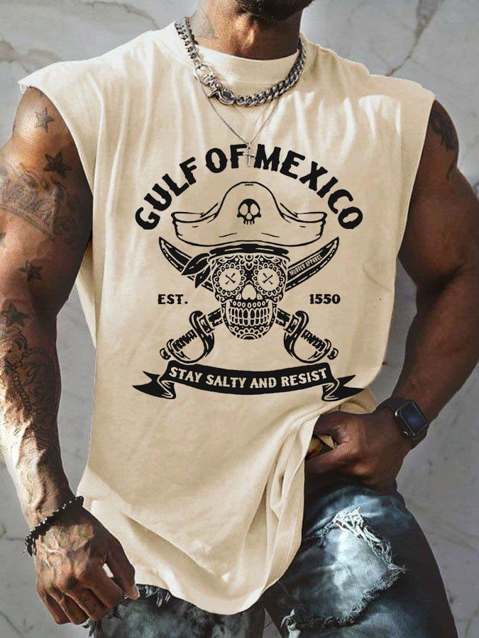 Men'S Retro Gulf Of Mexico Est 1550 Stay Salty And Resist Print Sleeveless Tank Top