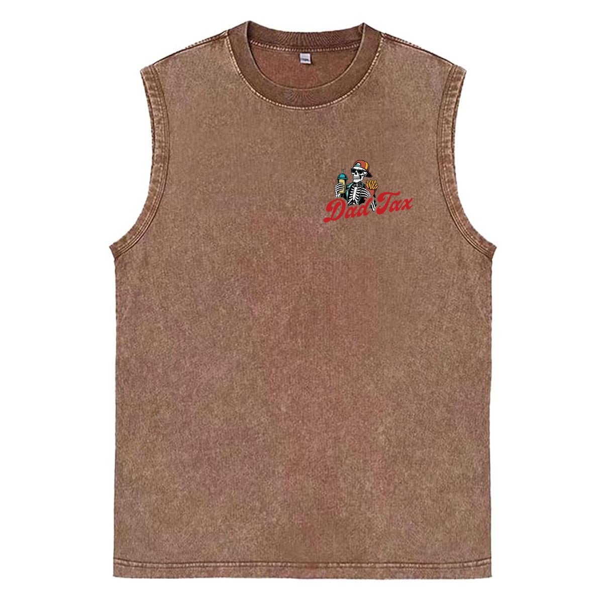 Dad Tax Pattern Sleeveless Cotton Washed Printed Loose Vest