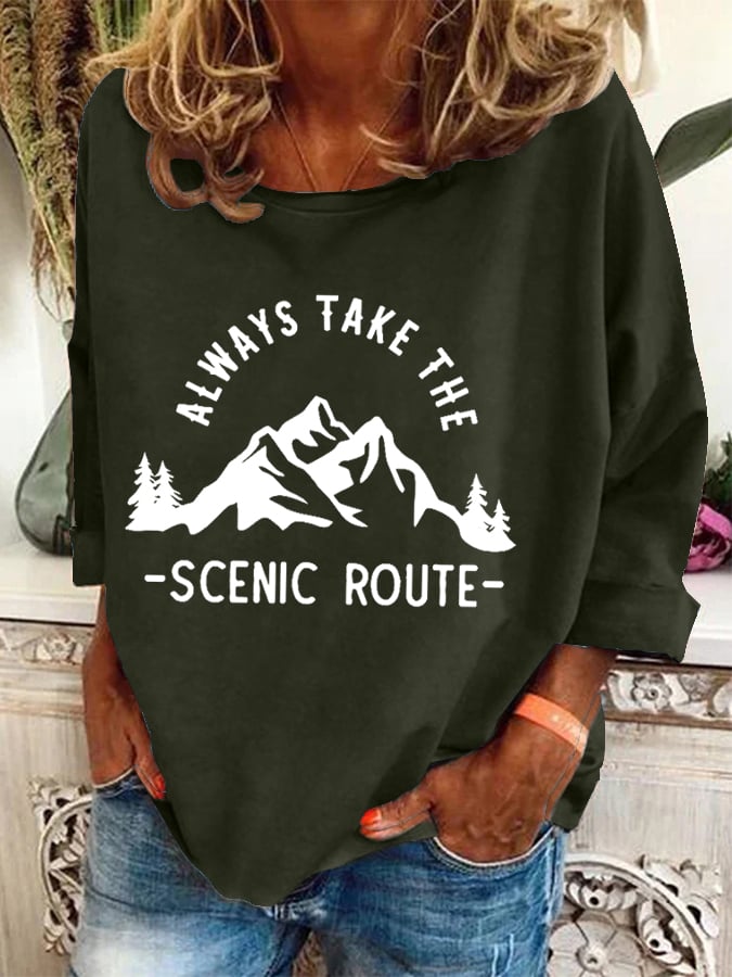 Women's Always Take The Scenic Route Hiking Print Sweatshirt