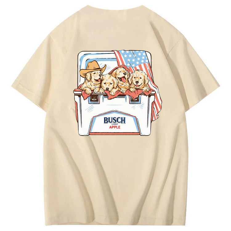 Happy Dogs And American Flag Pattern Print T-Shirt