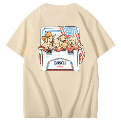 Happy Dogs And American Flag Pattern Print T-Shirt
