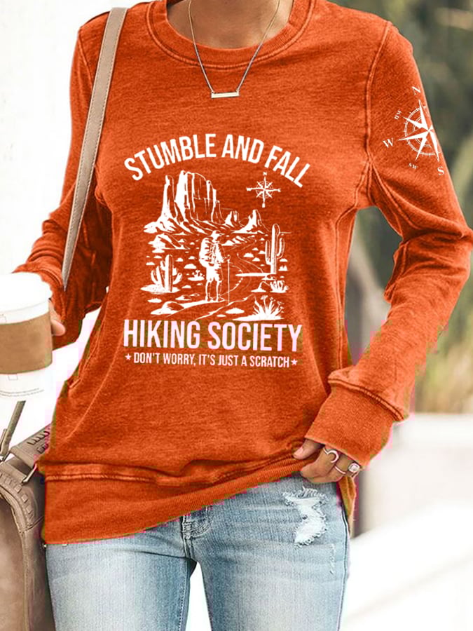 Womens Stumble And Fall Hiking Society Printed Sweatshirt