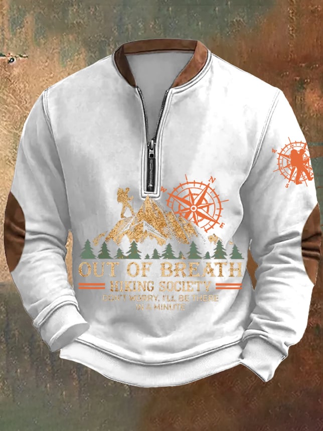 Men's Out Of Breath Hiking Society Don't Worry I'll Be There Soon Printed Sweatshirt