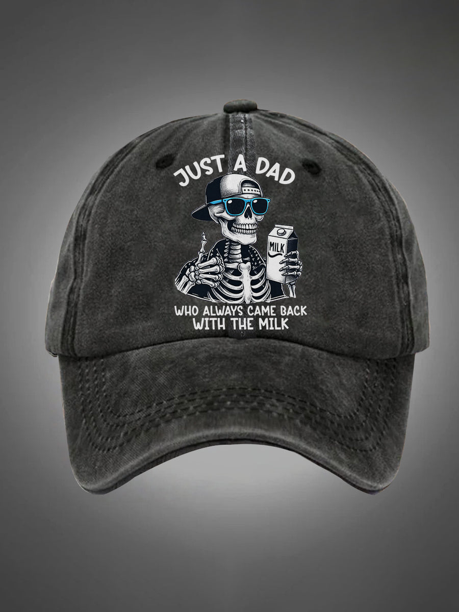 Just A Dad Who Always Came Back With The Milk Pattern Washed Hats