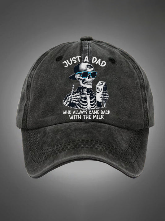 Just A Dad Who Always Came Back With The Milk Pattern Washed Hats